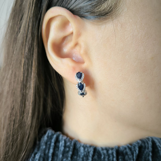Silver earrings with sapphire 3.264ct, cubic zirconia