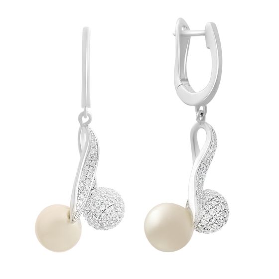 Silver earrings with pearls and cubic zirconia
