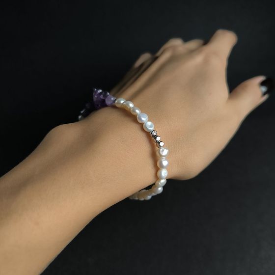 Срібний браслет з аметистом, перлами бароковими