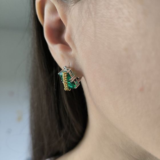 Срібні сережки зі смарагдом nano 5,963 карата