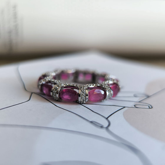 Срібне кільце з рубіном 8.664ct, фіанітами