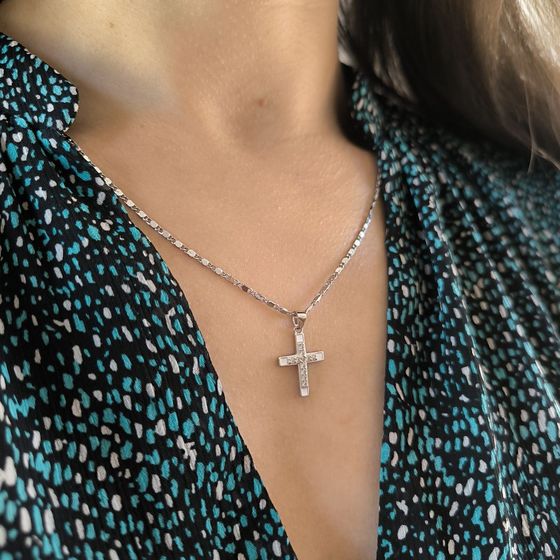 Срібний хрестик з фіанітами, емаллю