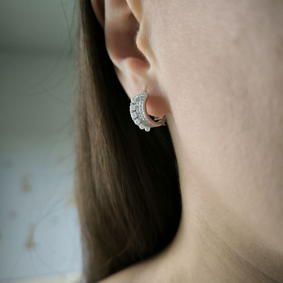 Срібні сережки з перлами, фіанітами