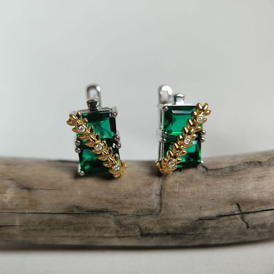 Срібні сережки зі смарагдом nano 5,963 карата