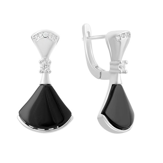 Silver earrings with onyx, fianites