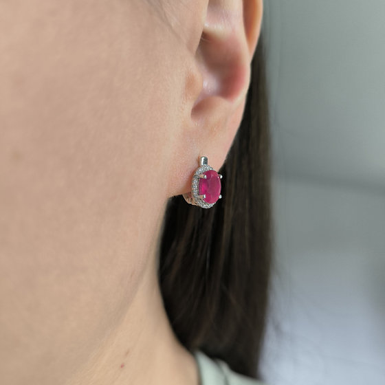 Silver earrings with a 3.97-carat ruby and cubic zirconia