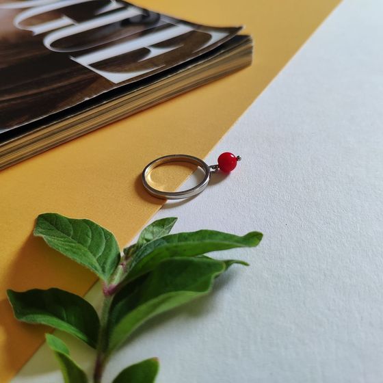 Silver ring with coral