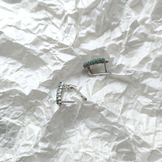 Silver earrings with emerald, fianites