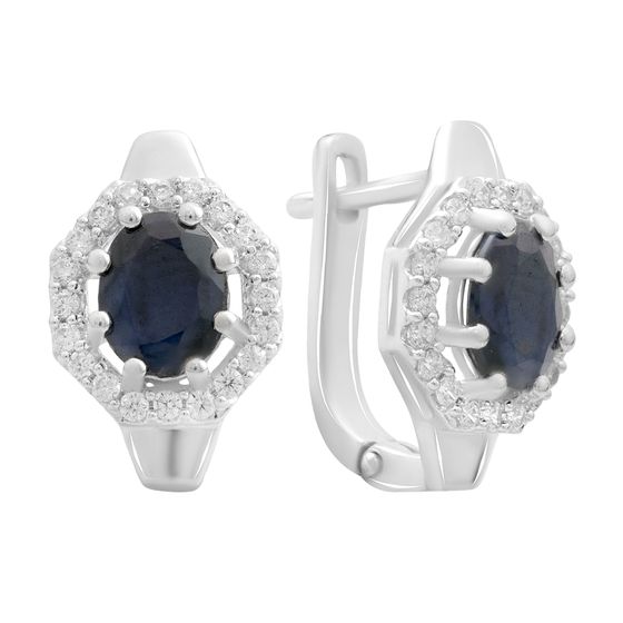 Срібні сережки з сапфіром 4.21ct, фіанітами