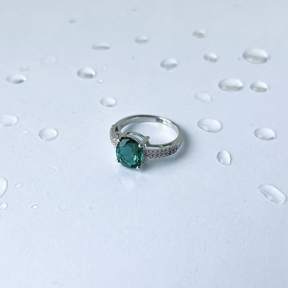 Серебряное кольцо с аквамарином nano 2.202ct, фианитами