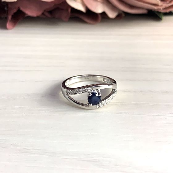 Silver ring with sapphire