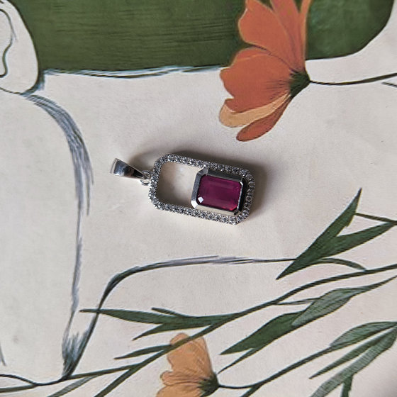 Silver pendant with 1.736ct ruby and cubic zirconia