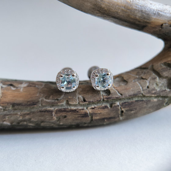 Срібні сережки з топазом 1.608ct, фіанітами