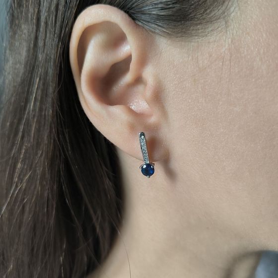 Серебряные серьги с сапфиром nano 0.886ct, фианитами