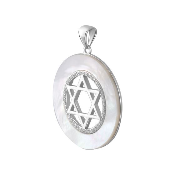Silver pendant with mother-of-pearl, phianites