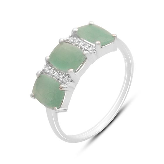 Срібна каблучка зі смарагдом, фіанітами