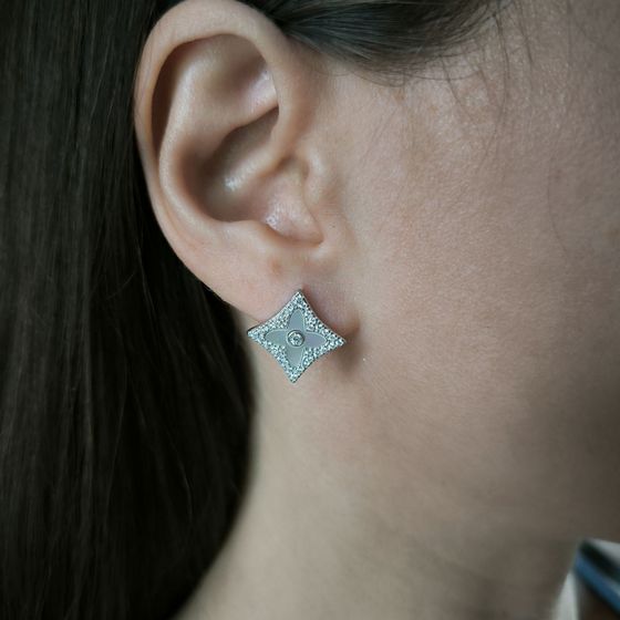 Срібні сережки з фіанітами, перламутром