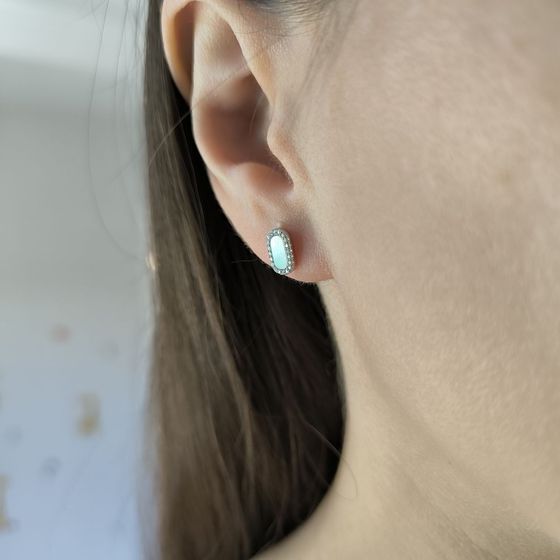 Срібні сережки з перламутром, фіанітами