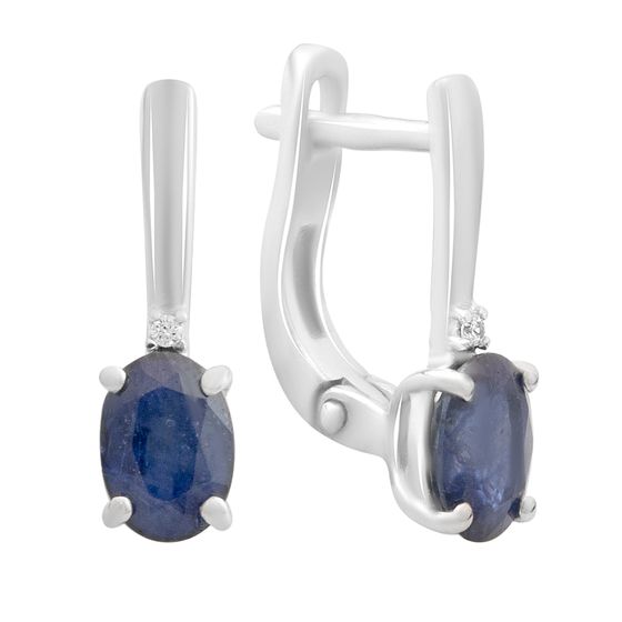 Срібні сережки з сапфіром 2.08ct, фіанітами
