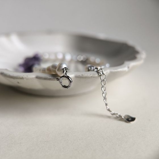 Срібний браслет з аметистом, перлами бароковими