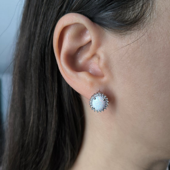 Серебряные серьги с опалом, фианитами