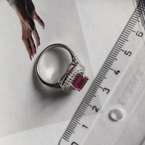 Silver ring with a 3.673ct ruby and cubic zirconia