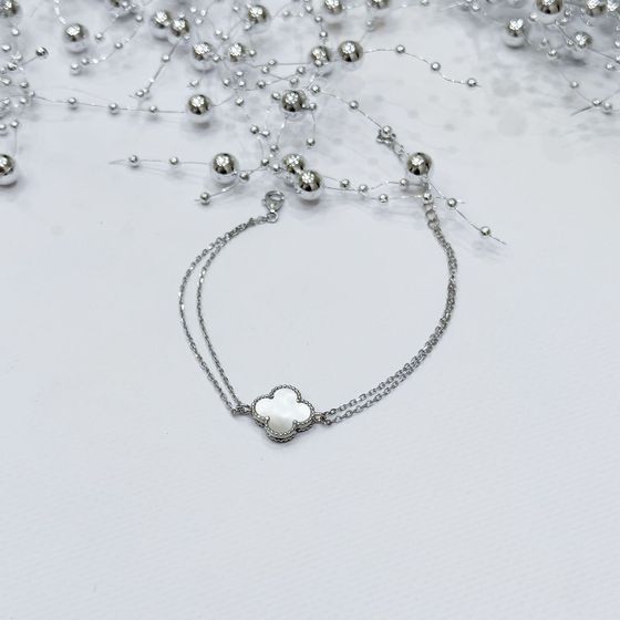 Срібний браслет з оніксом, перламутром