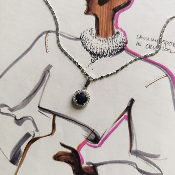 Срібна підвіска з сапфіром 2.995ct, фіанітами