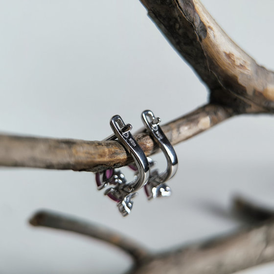 Silver earrings with a 2.15ct ruby and cubic zirconia