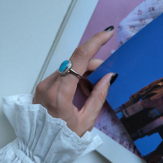 Silver ring with turquoise, fianites