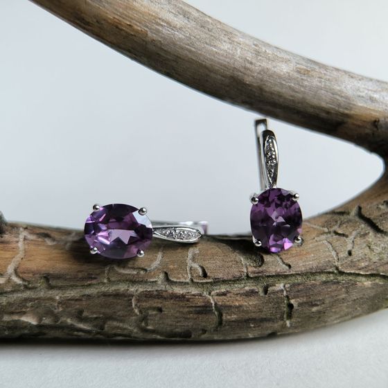 Silver earrings with alexandrite and cubic zirconia