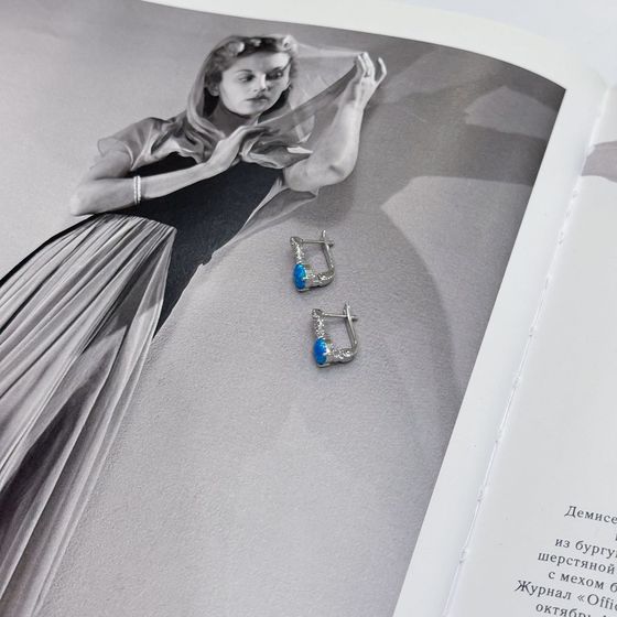 Silver earrings with opal and cubic zirconia