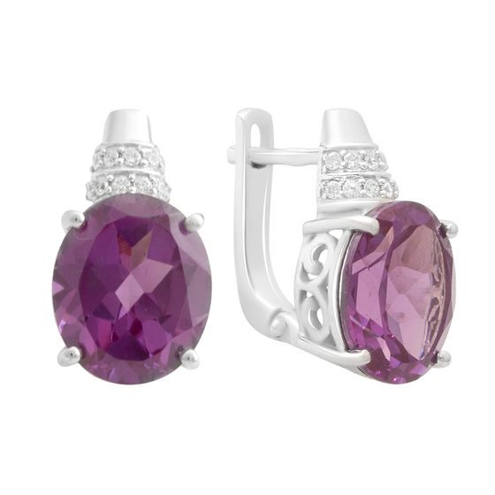 Срібні сережки з олександритом 11.793ct, фіанітами