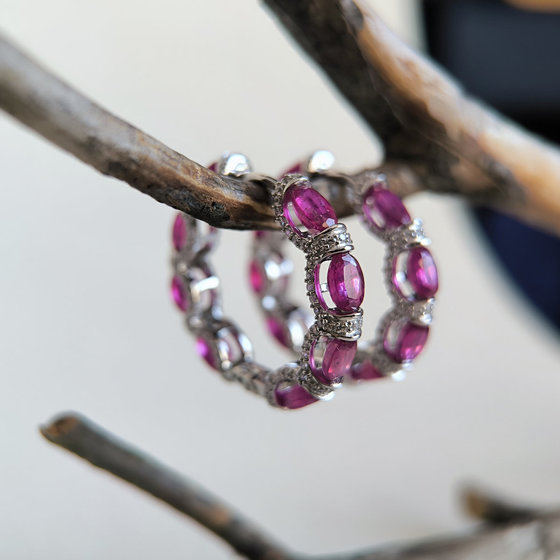 Silver earrings with ruby 14.169ct, cubic zirconia