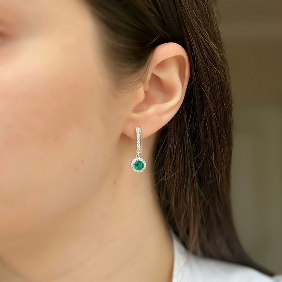 Серебряные серьги с аквамарином nano, фианитами