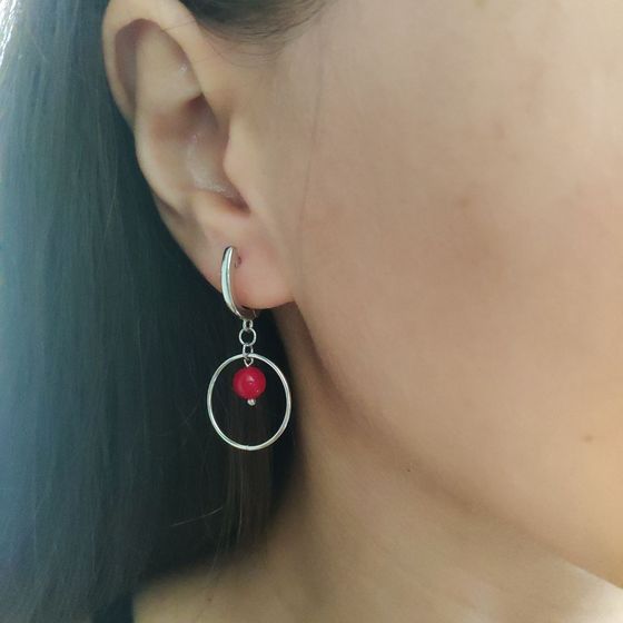 Срібні сережки з коралом