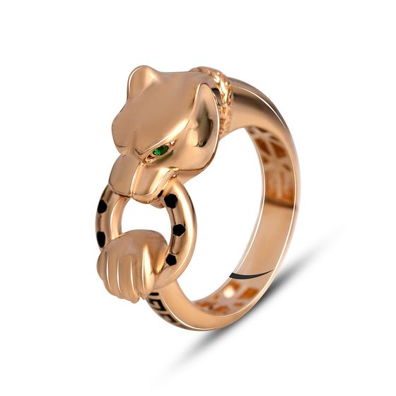 Золотое кольцо с фианитами 0.02ct, емаллю