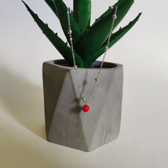 Silver necklace with coral