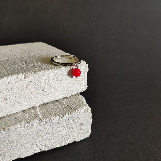 Silver ring with coral