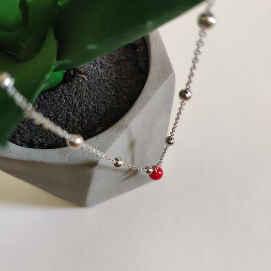 Silver necklace with coral