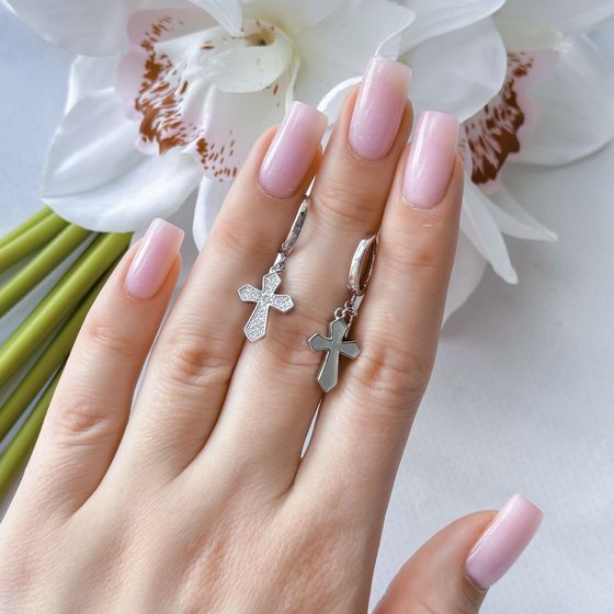 Срібні сережки з фіанітами, перламутром