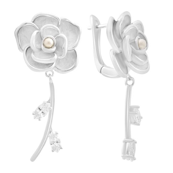 Silver earrings with pearls, mother-of-pearl