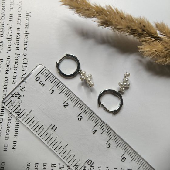 Срібні сережки з перлами, фіанітами