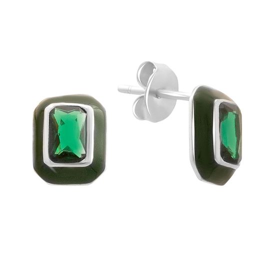 Срібні сережки з фіанітами, емаллю