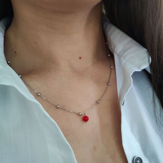 Silver necklace with coral