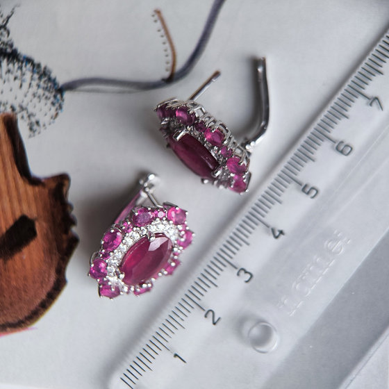 Silver earrings with a 14.72ct ruby and cubic zirconia