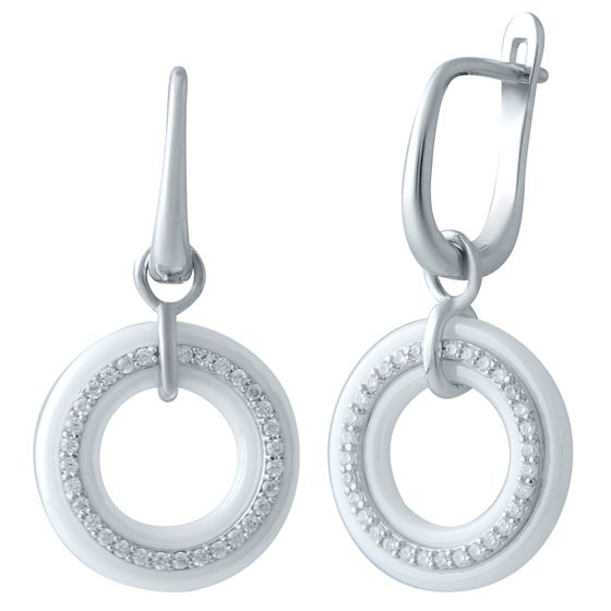 Срібні сережки з керамікою, фіанітами