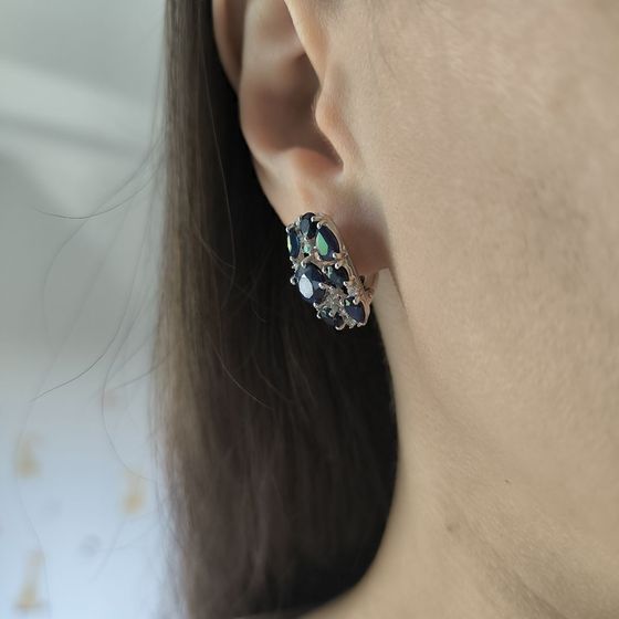 Срібні сережки з сапфіром 7.608ct, фіанітами