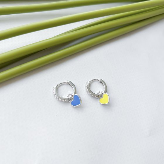 Срібні сережки з емаллю, фіанітами