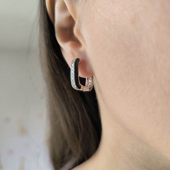 Срібні сережки з фіанітами, емаллю